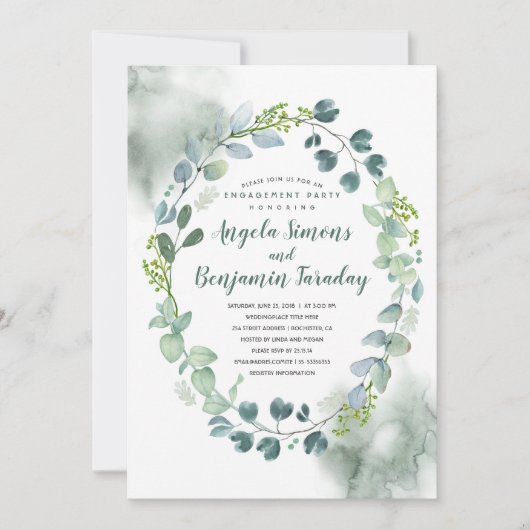Waterverf Greenery | Eucalyptus Engagement Party Kaart (Voorkant)