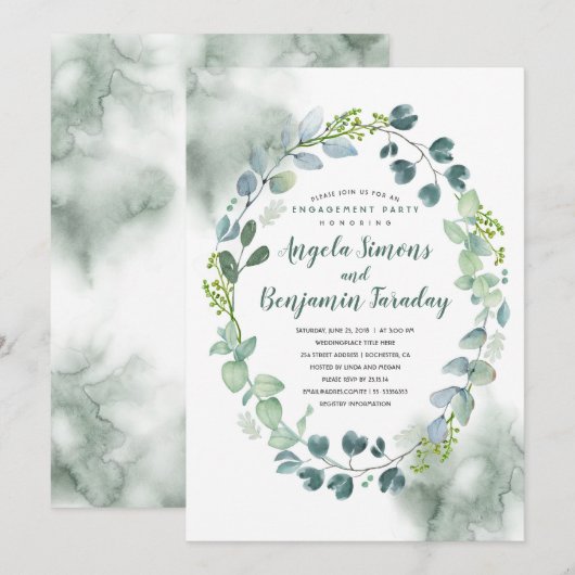 Waterverf Greenery | Eucalyptus Engagement Party Kaart (Voorkant / Achterkant)