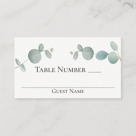 Waterverf Greenery Eucalyptus Flat Place Card Visitekaartje (Voorkant)