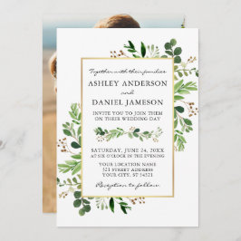 Waterverf Greenery Eucalyptus Foto Gold Wedding Kaart