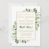 Waterverf Greenery Eucalyptus Foto Gold Wedding Kaart (Voorkant)