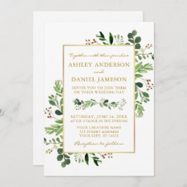 Waterverf Greenery Eucalyptus Foto Gold Wedding Kaart