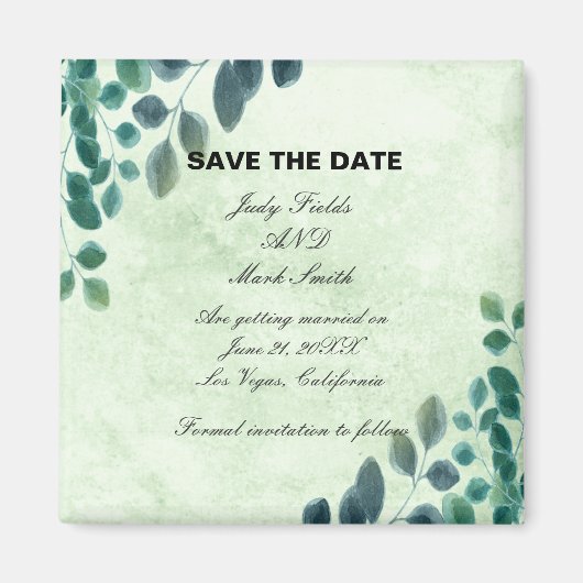 Waterverf Greenery Eucalyptus geeft de datum op Magneet (Voorkant)