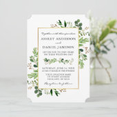 Waterverf Greenery Eucalyptus Gold Lijst Wedding Kaart (Staand voorkant)
