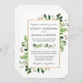 Waterverf Greenery Eucalyptus Gold Lijst Wedding Kaart (Voorkant / Achterkant)