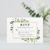 Waterverf Greenery Eucalyptus Gold Lijst Wedding RSVP Kaartje (Staand voorkant)
