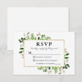 Waterverf Greenery Eucalyptus Gold Lijst Wedding RSVP Kaartje (Voorkant / Achterkant)