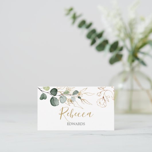 Waterverf Greenery Eucalyptus Gold Place card Plaatskaartje (Staand voorkant)