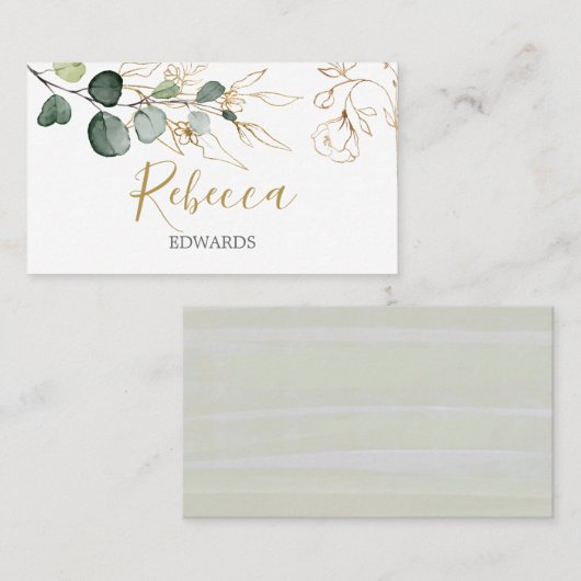Waterverf Greenery Eucalyptus Gold Place card Plaatskaartje (Voorkant / Achterkant)