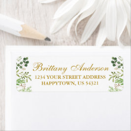 Waterverf Greenery Eucalyptus Gold Return Address Etiket