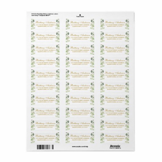 Waterverf Greenery Eucalyptus Gold Return Address Etiket (Full Sheet)