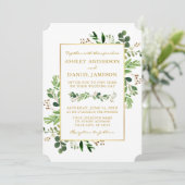 Waterverf Greenery Eucalyptus Gold Wedding Kaart (Staand voorkant)