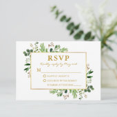 Waterverf Greenery Eucalyptus Gold Wedding RSVP Kaartje (Staand voorkant)