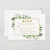 Waterverf Greenery Eucalyptus Gold Wedding RSVP Kaartje (Voorkant / Achterkant)