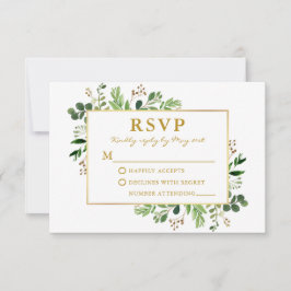 Waterverf Greenery Eucalyptus Gold Wedding RSVP Kaartje