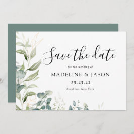 Waterverf Greenery Eucalyptus Gold Wedding Save The Date