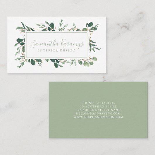 Waterverf Greenery Eucalyptus Interieurontwerper Contactkaartje (Voorkant / Achterkant)