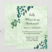 Waterverf Greenery Eucalyptus Leaves Bridesmaid Kaart (Voorkant / Achterkant)