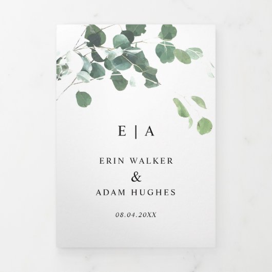 Waterverf Greenery Eucalyptus Leaves Wedding Drieluik Uitnodiging (Cover)