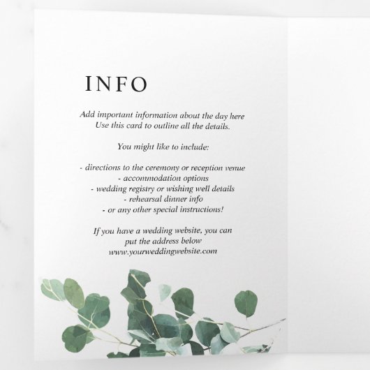 Waterverf Greenery Eucalyptus Leaves Wedding Drieluik Uitnodiging (Binnenzijde eerst)