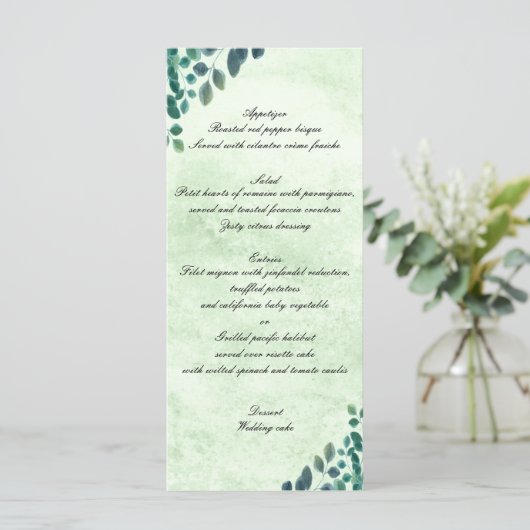 Waterverf Greenery Eucalyptus Leaves Wedding Menu (Staand voorkant)