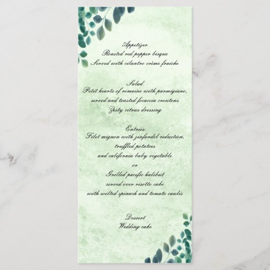 Waterverf Greenery Eucalyptus Leaves Wedding Menu (Voorkant)
