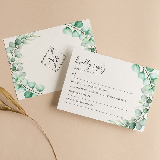 Waterverf Greenery Eucalyptus Leaves Wedding RSVP Kaartje