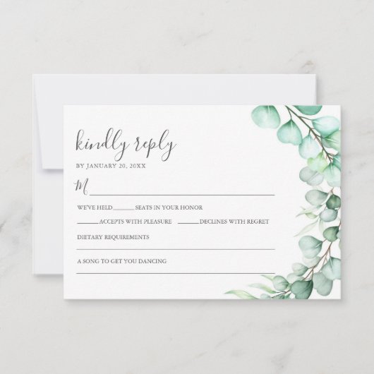 Waterverf Greenery Eucalyptus Leaves Wedding RSVP Kaartje (Voorkant)