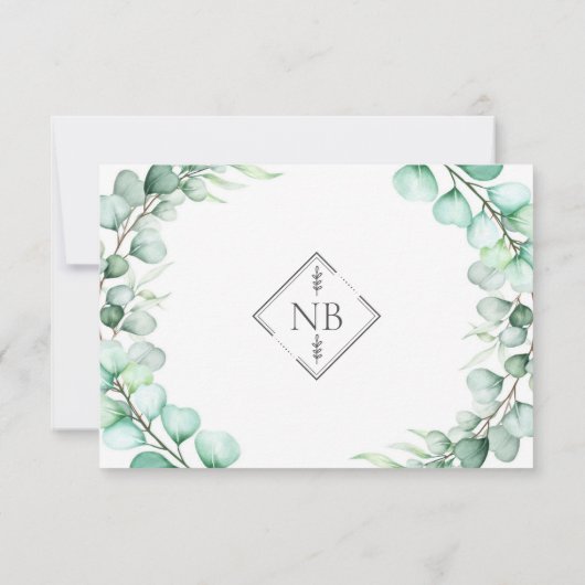 Waterverf Greenery Eucalyptus Leaves Wedding RSVP Kaartje (Achterkant)