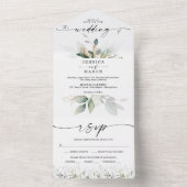 Waterverf Greenery Eucalyptus met Gold Wedding All In One Uitnodiging (Binnen)