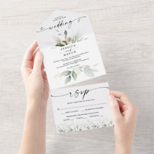 Waterverf Greenery Eucalyptus met Gold Wedding All In One Uitnodiging