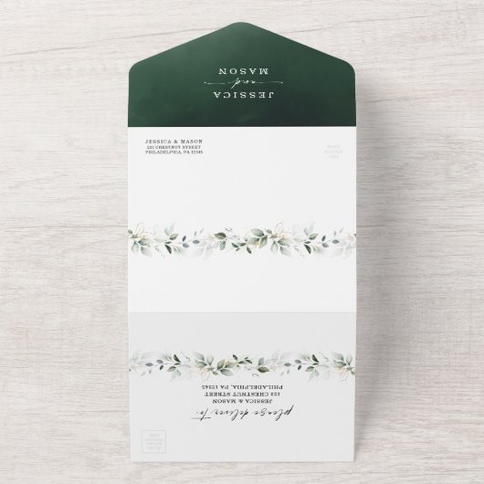 Waterverf Greenery Eucalyptus Wedding All In One Uitnodiging (Buitenkant)