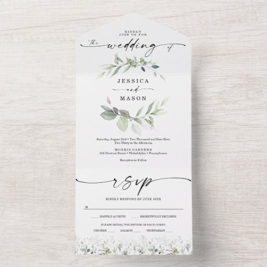 Waterverf Greenery Eucalyptus Wedding All In One Uitnodiging (Binnen)