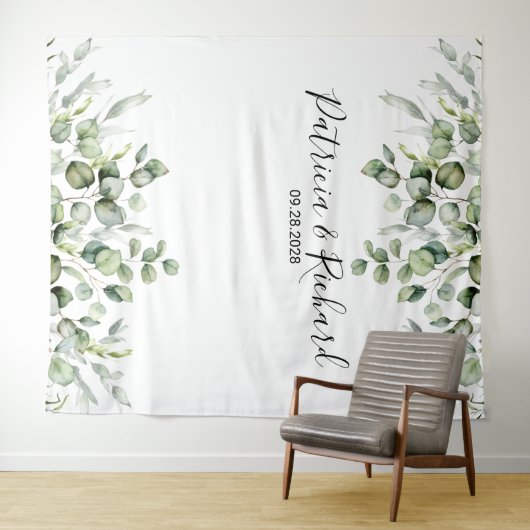 Waterverf Greenery Eucalyptus Wedding Backdrop Wandkleed (In Situ (horizontaal))