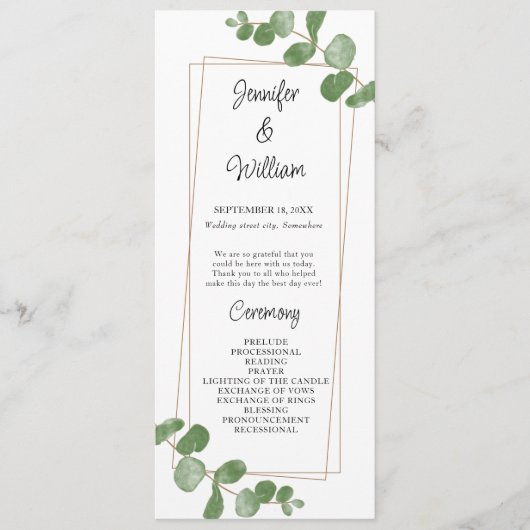 Waterverf Greenery Eucalyptus Wedding Programme Programmakaart (Voorkant)