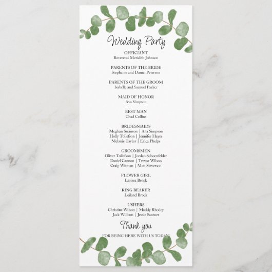 Waterverf Greenery Eucalyptus Wedding Programme Programmakaart (Achterkant)