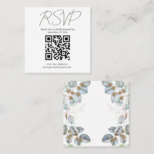 Waterverf Greenery Eucalyptus Wedding Vierkante Visitekaartje (Voorkant / Achterkant)