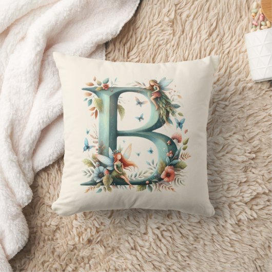 Waterverf Greenery Fairies Monogram Letter B Kussen (Deken)