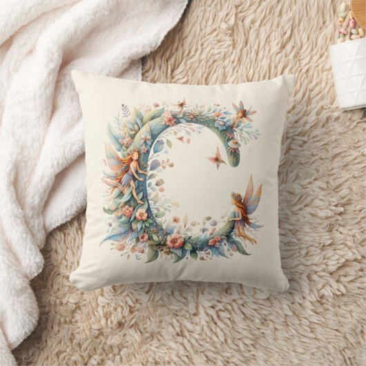 Waterverf Greenery Fairies Monogram Letter C Kussen (Deken)