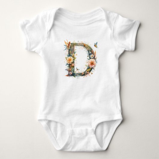 Waterverf Greenery Fairies Monogram Letter D Romper (Voorkant)
