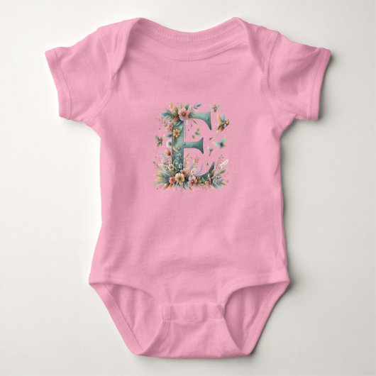 Waterverf Greenery Fairies Monogram Letter E Romper (Voorkant)
