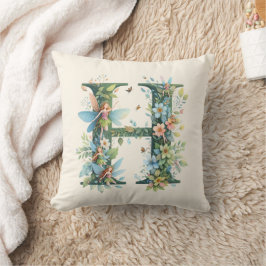 Waterverf Greenery Fairies Monogram Letter H Kussen