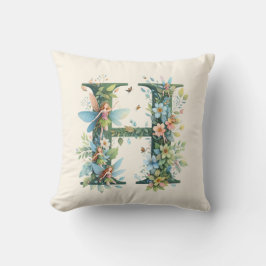 Waterverf Greenery Fairies Monogram Letter H Kussen