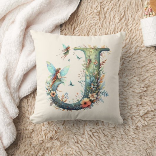 Waterverf Greenery Fairies Monogram Letter J Kussen (Deken)