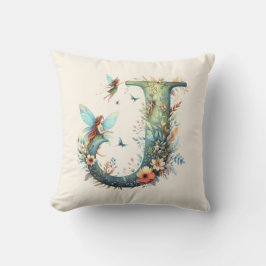 Waterverf Greenery Fairies Monogram Letter J Kussen