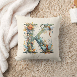 Waterverf Greenery Fairies Monogram Letter K Kussen