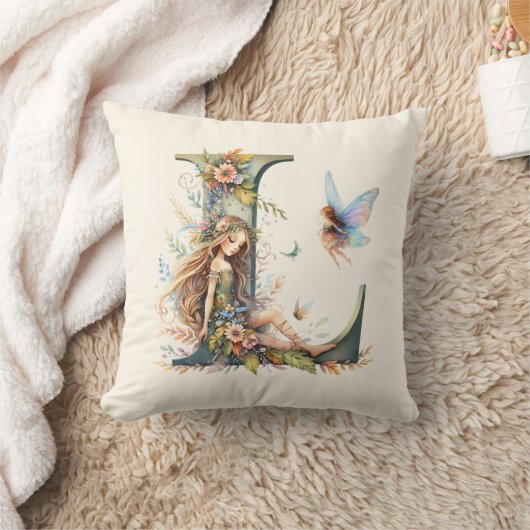 Waterverf Greenery Fairies Monogram Letter L Kussen (Deken)