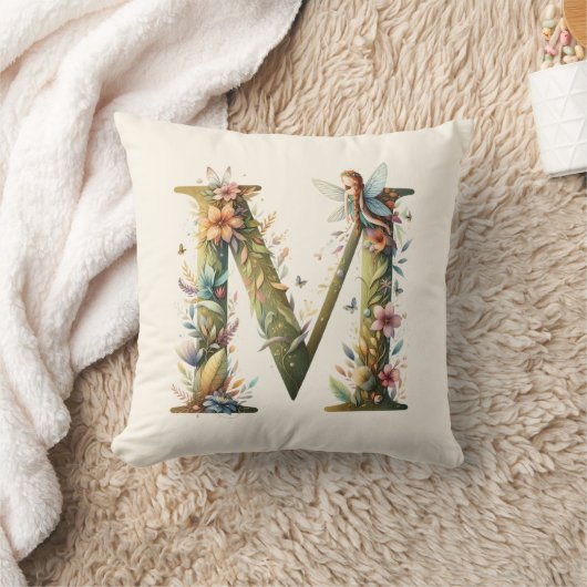 Waterverf Greenery Fairies Monogram Letter M Kussen (Deken)