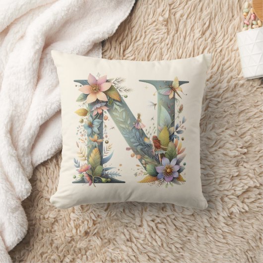 Waterverf Greenery Fairies Monogram Letter N Kussen (Deken)
