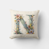 Waterverf Greenery Fairies Monogram Letter N Kussen (Voorkant)